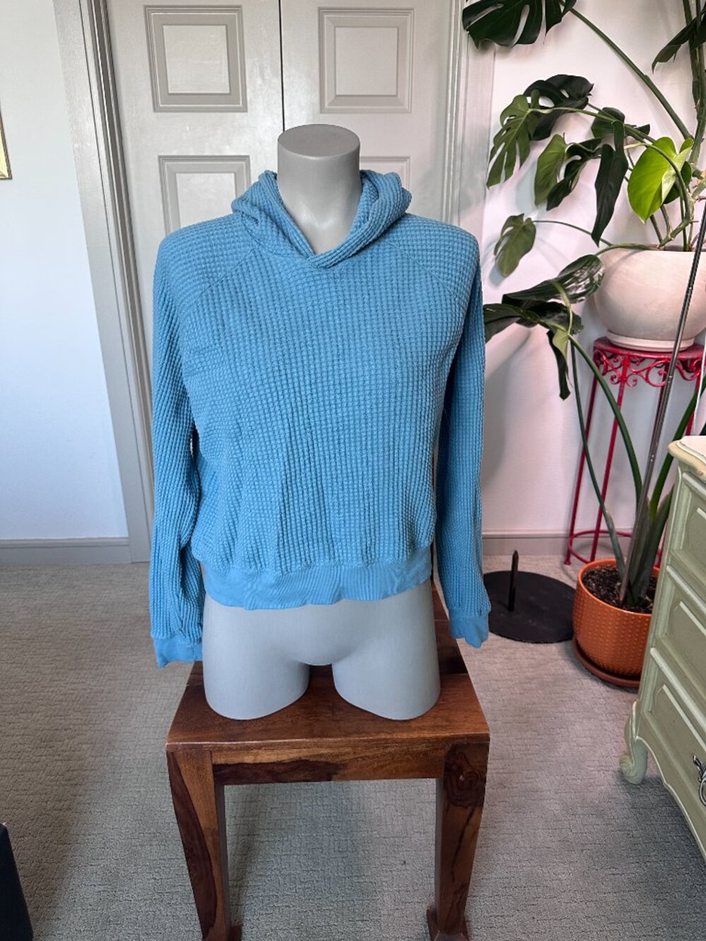 The North Face Chabot Hoodie Women’s Small Algae Blue Thermal Knit - Picture 3 of 6